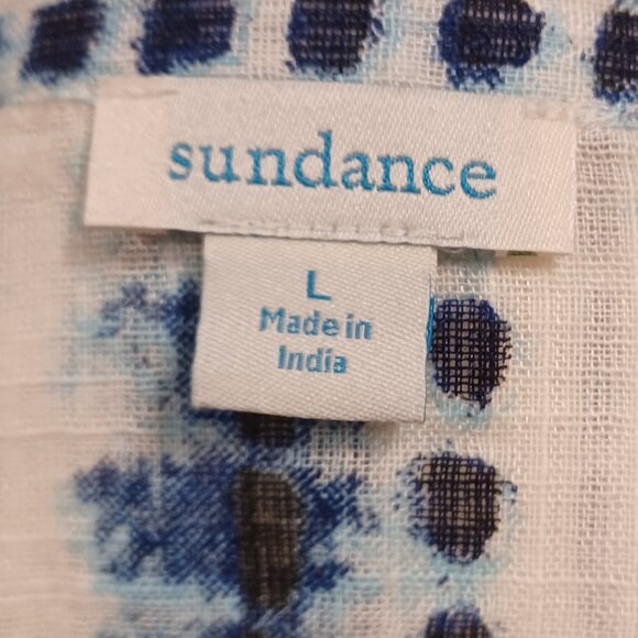 Once Worn SUNDANCE Cruise wear Short Sleeve Blouse LG  Button, collar, "gauzey" - Picture 8 of 9